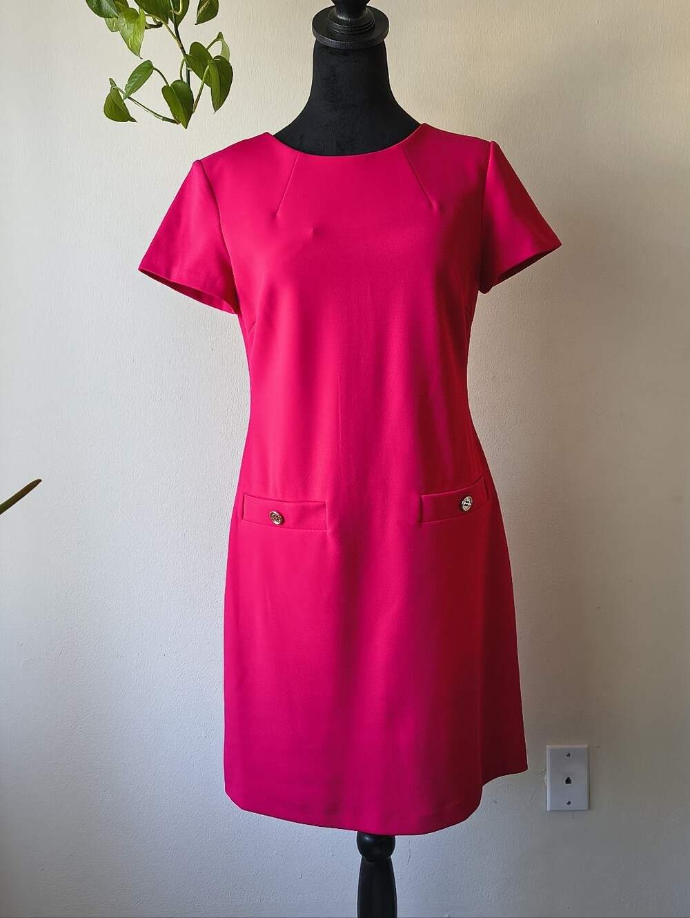 Tommy Hilfiger Raspberry Shift Dress - Short Sleeve, Pocket Details